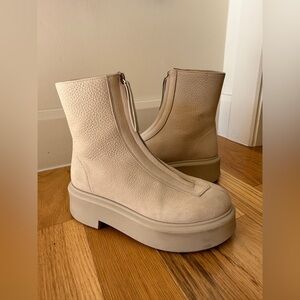 The Row Leather Beige Cream Platform Zipped Boot 1 Chelsea Ankle Bootie 37.5